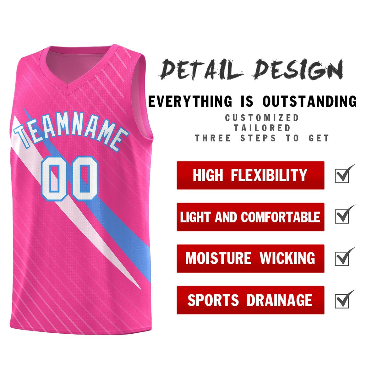 Custom Pink Diagonal Pinstripe Pattern Color Block Sports Uniform Basketball Jersey|KXKSHOP