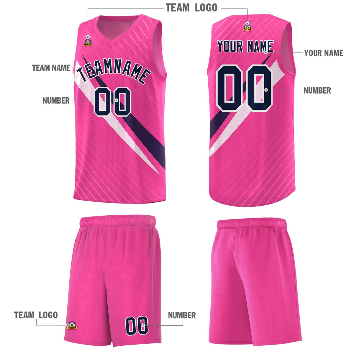 Custom Pink Diagonal Pinstripe Pattern Color Block Sports Uniform Basketball Jersey|KXKSHOP