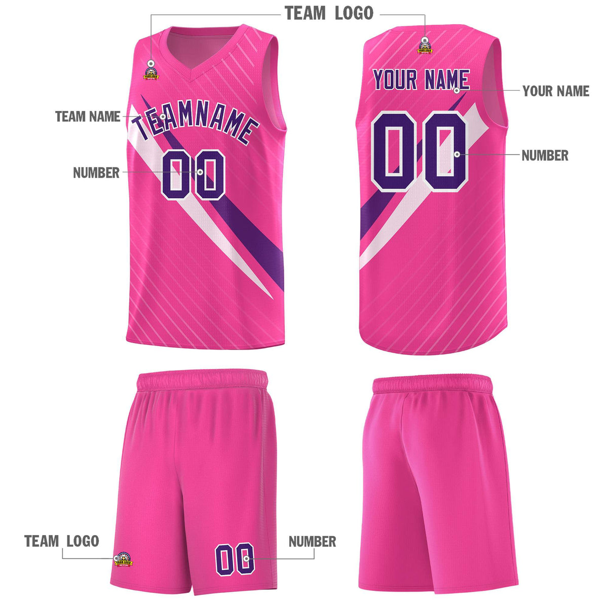 Custom Pink Diagonal Pinstripe Pattern Color Block Sports Uniform Basketball Jersey|KXKSHOP