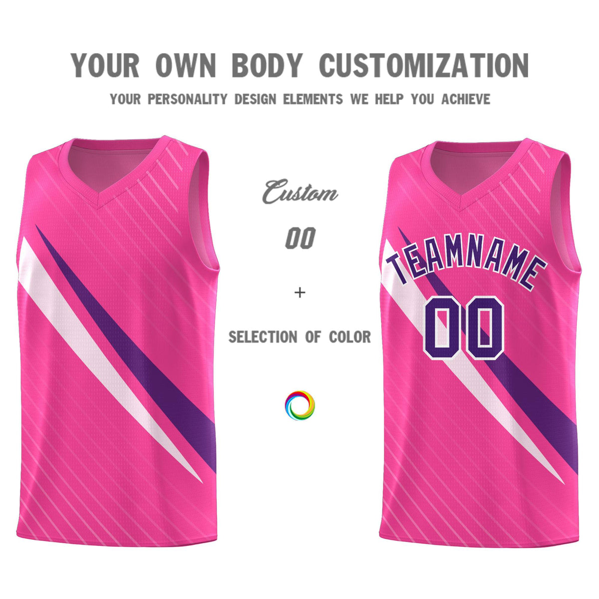 Custom Pink Diagonal Pinstripe Pattern Color Block Sports Uniform Basketball Jersey|KXKSHOP