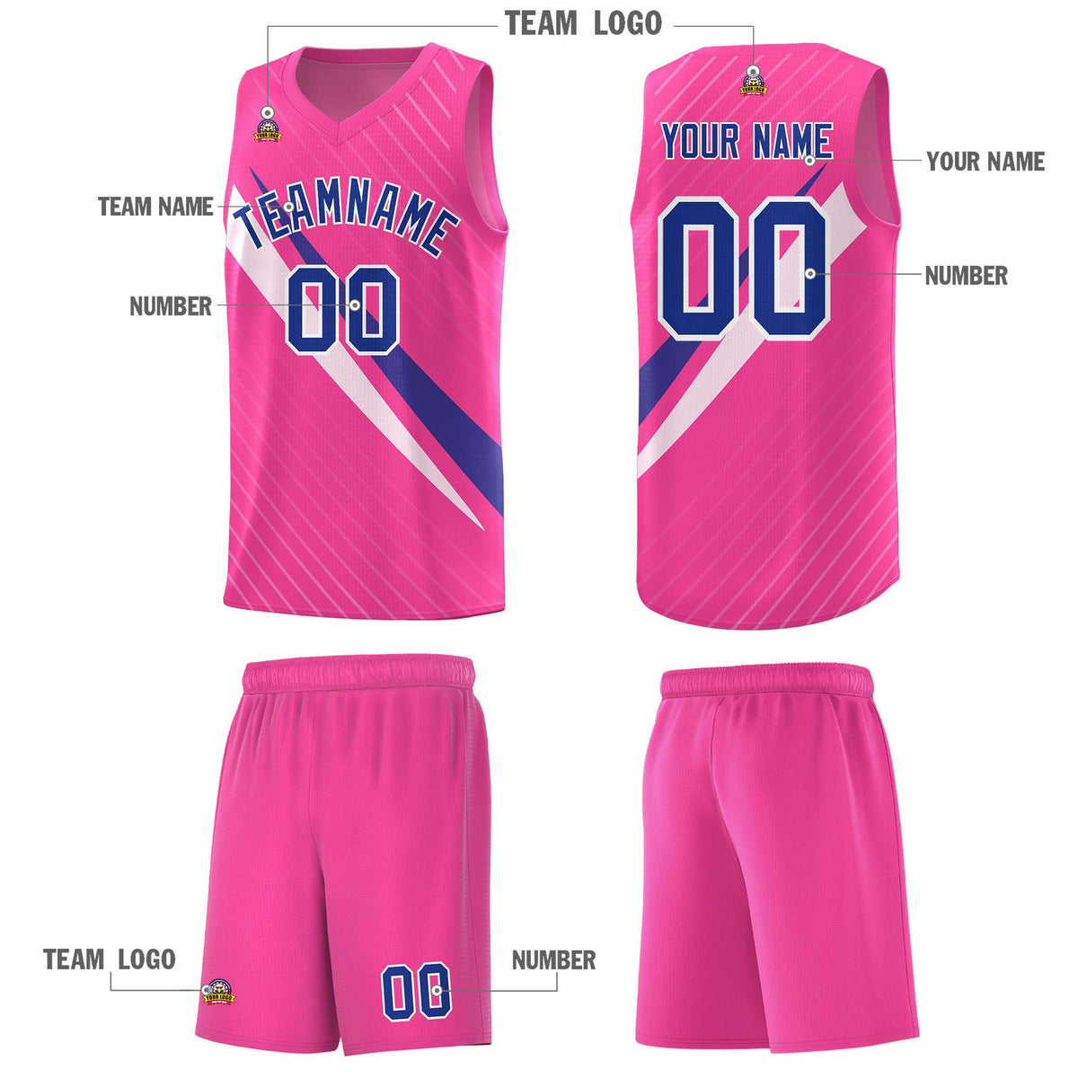Custom Pink Diagonal Pinstripe Pattern Color Block Sports Uniform Basketball Jersey|KXKSHOP