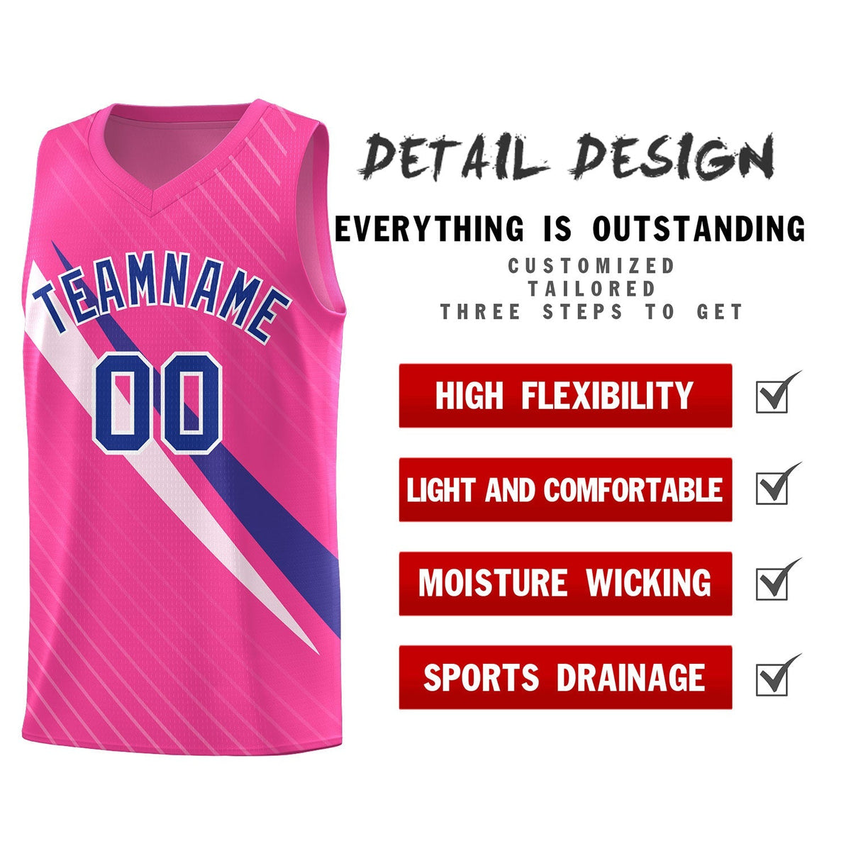 Custom Pink Diagonal Pinstripe Pattern Color Block Sports Uniform Basketball Jersey|KXKSHOP