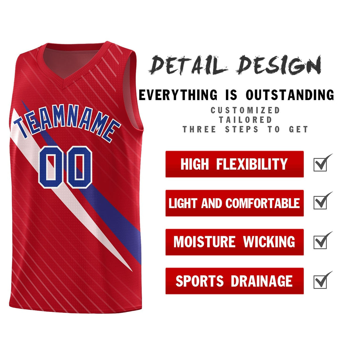 Custom Red Diagonal Pinstripe Pattern Color Block Sports Uniform Basketball Jersey|KXKSHOP