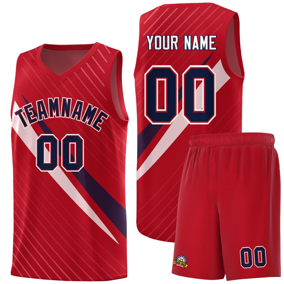 Custom Red Diagonal Pinstripe Pattern Color Block Sports Uniform Basketball Jersey|KXKSHOP