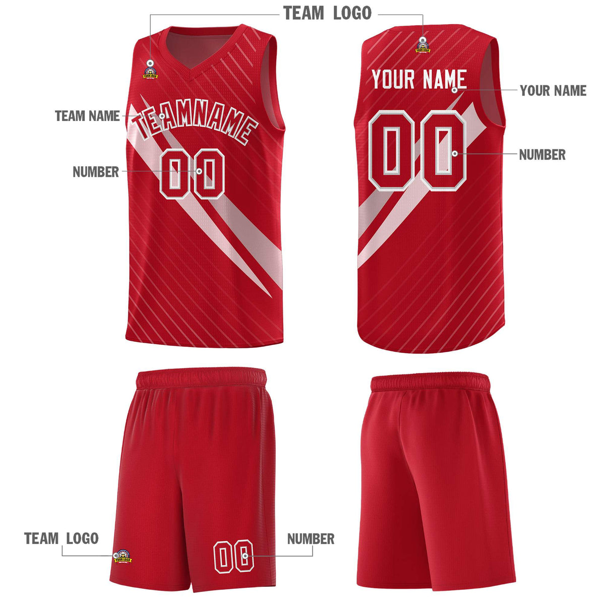 Custom Red Diagonal Pinstripe Pattern Color Block Sports Uniform Basketball Jersey|KXKSHOP