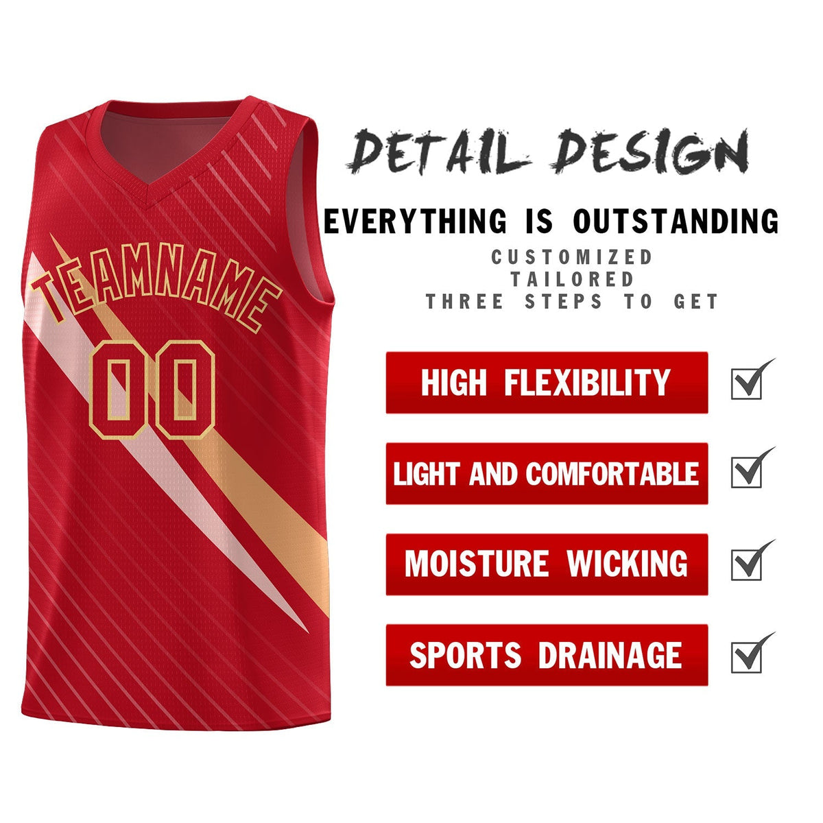 Custom Red Diagonal Pinstripe Pattern Color Block Sports Uniform Basketball Jersey|KXKSHOP
