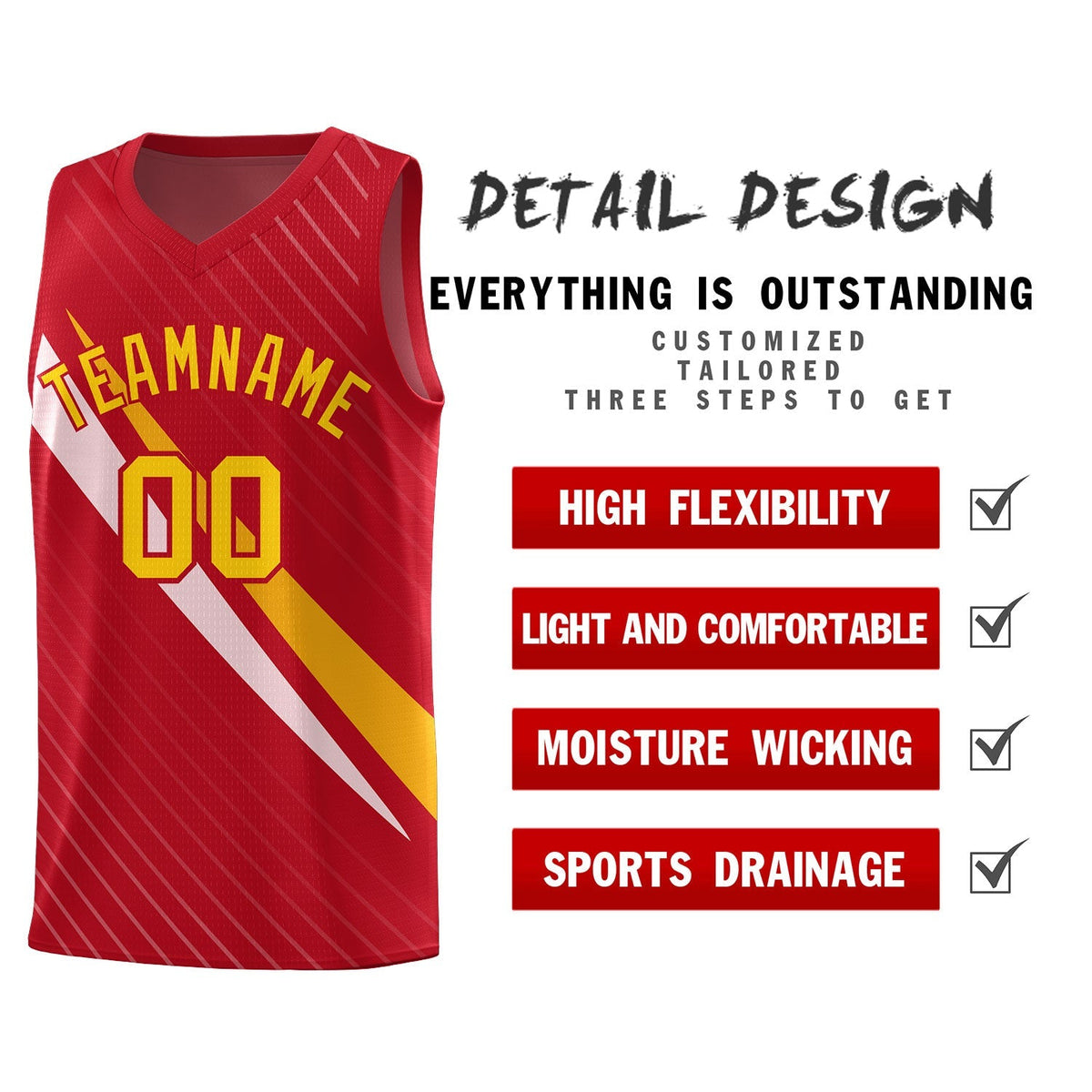 Custom Red Diagonal Pinstripe Pattern Color Block Sports Uniform Basketball Jersey|KXKSHOP