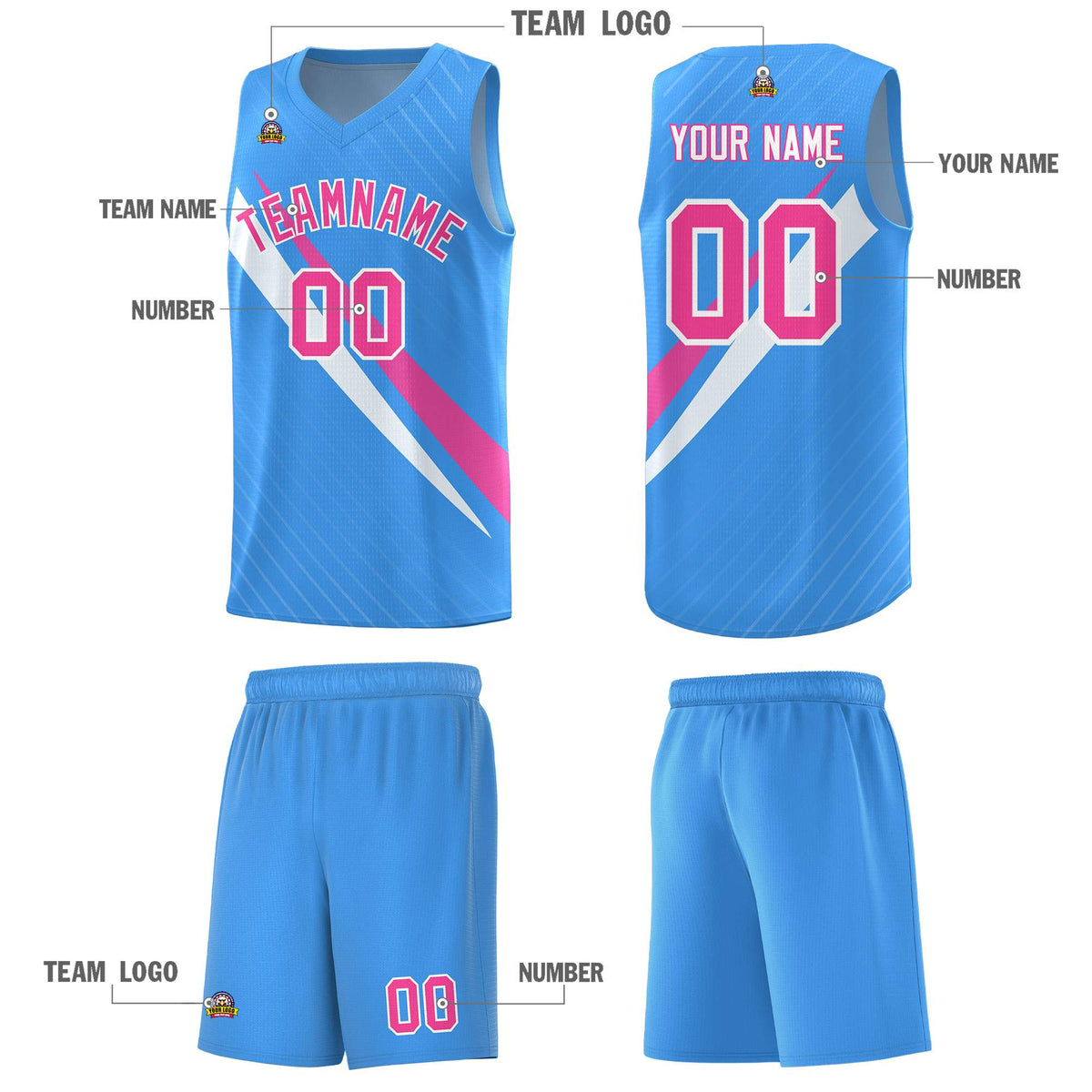 Custom Light Blue Diagonal Pinstripe Pattern Color Block Sports Uniform Basketball Jersey|KXKSHOP