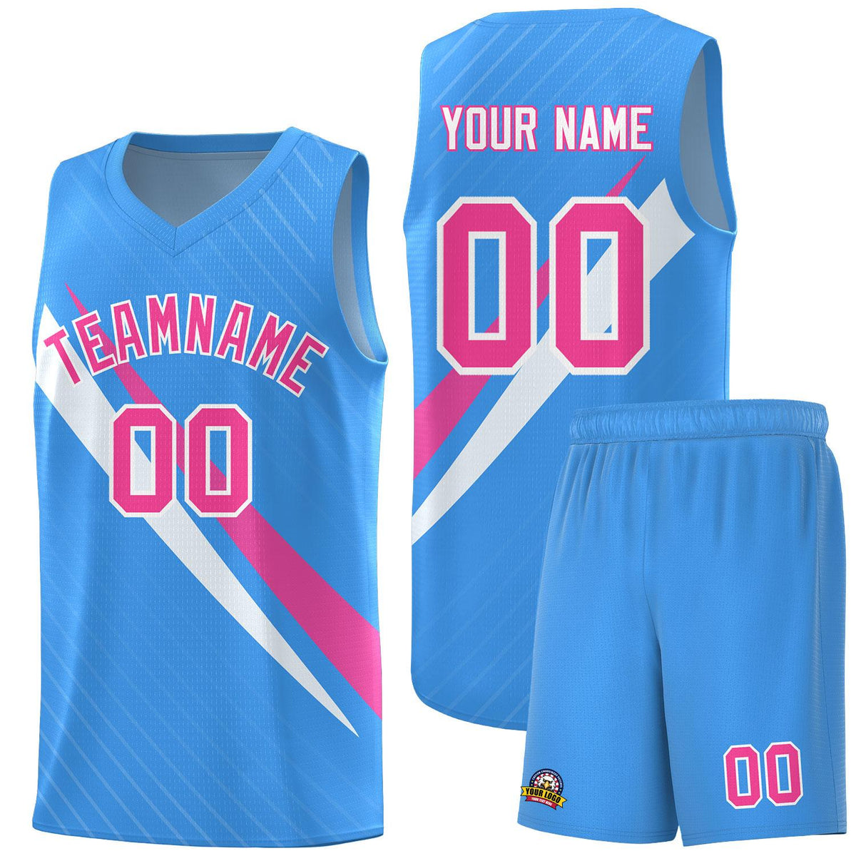 Custom Light Blue Diagonal Pinstripe Pattern Color Block Sports Uniform Basketball Jersey|KXKSHOP