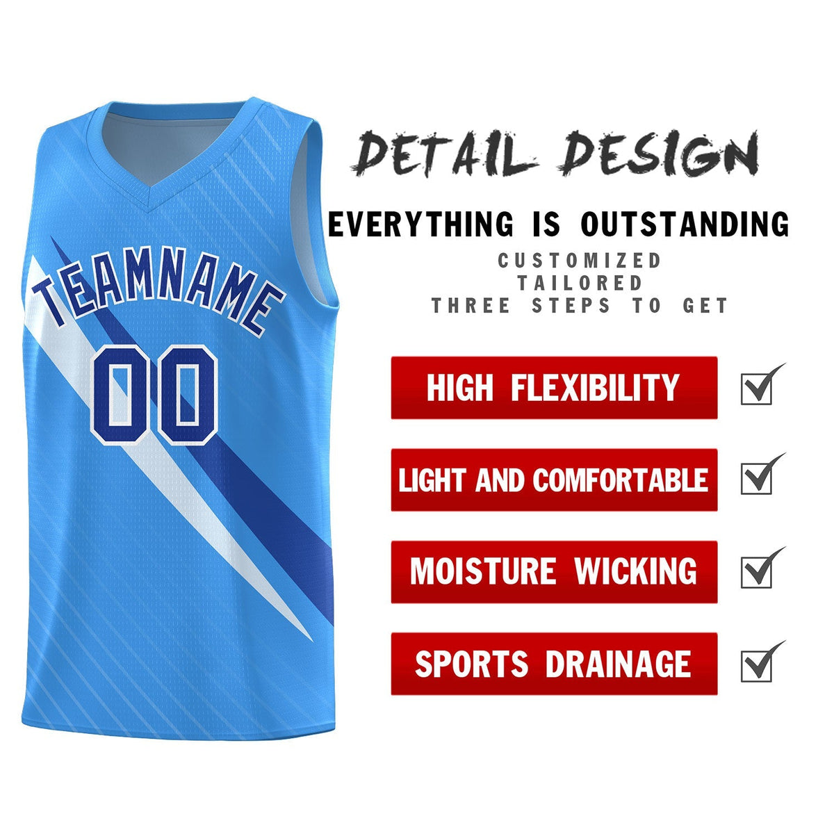 Custom Light Blue Diagonal Pinstripe Pattern Color Block Sports Uniform Basketball Jersey|KXKSHOP