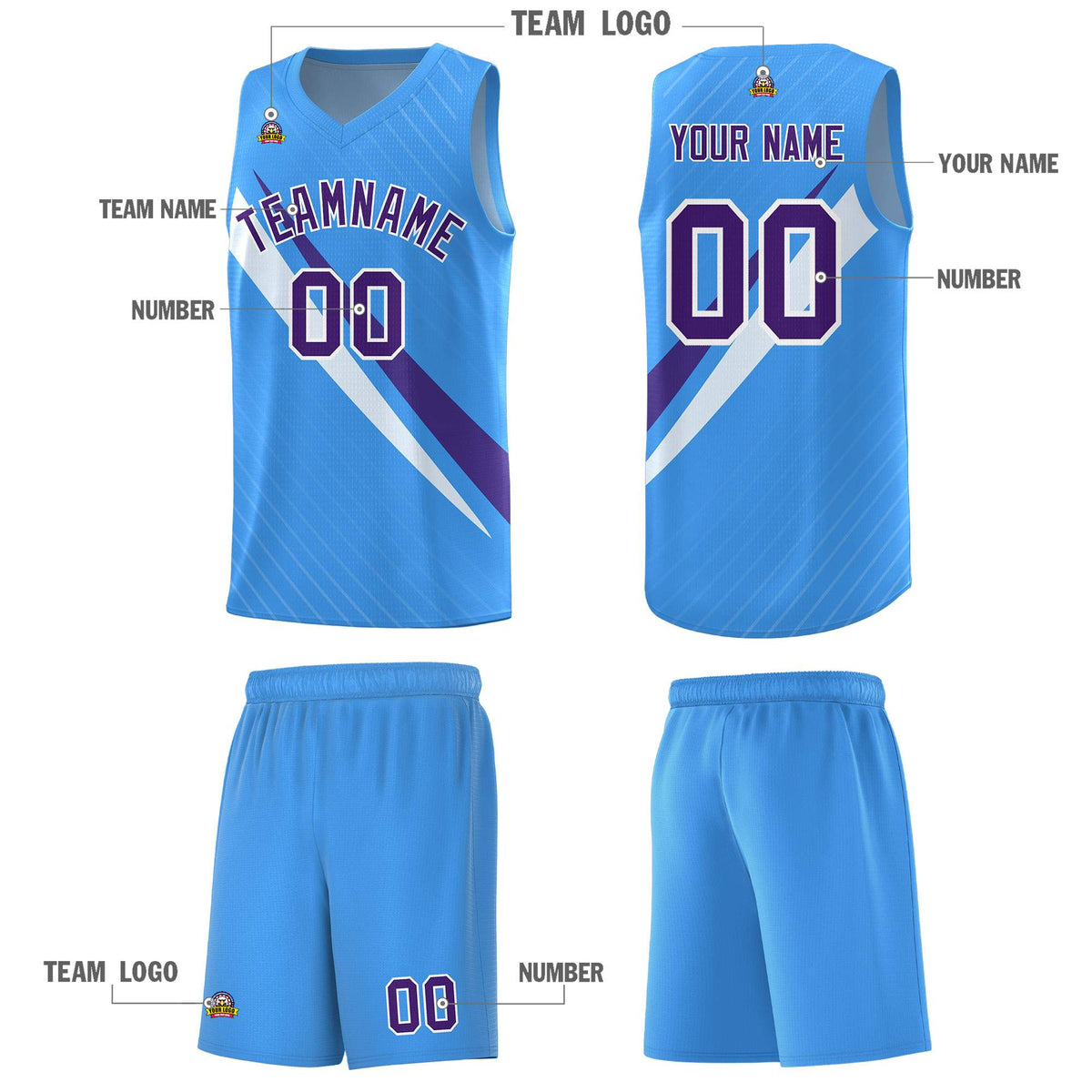 Custom Light Blue Diagonal Pinstripe Pattern Color Block Sports Uniform Basketball Jersey|KXKSHOP