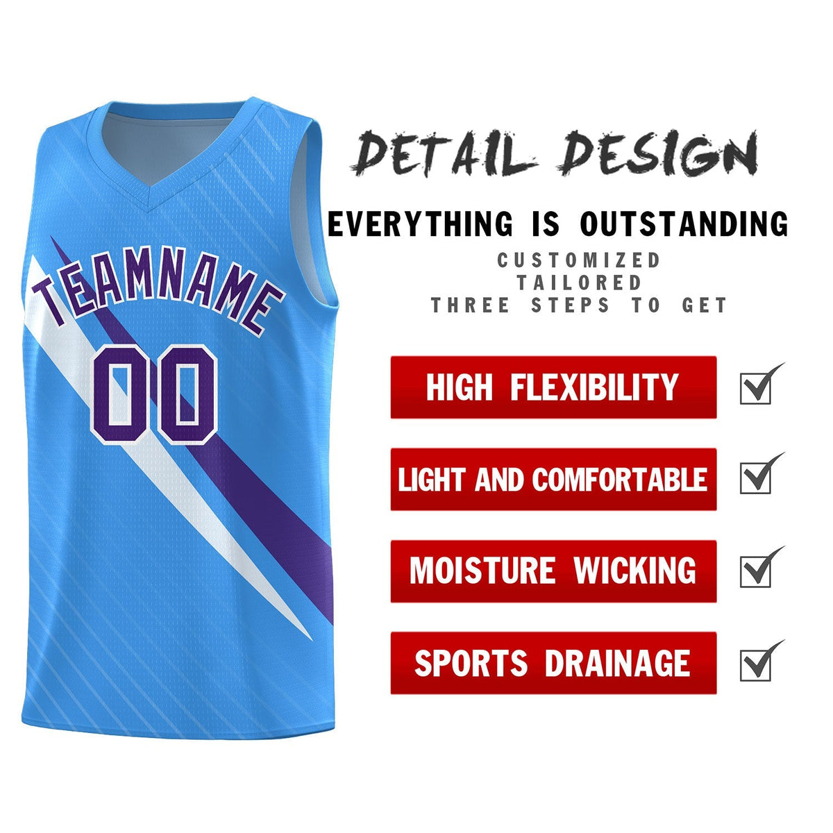 Custom Light Blue Diagonal Pinstripe Pattern Color Block Sports Uniform Basketball Jersey|KXKSHOP