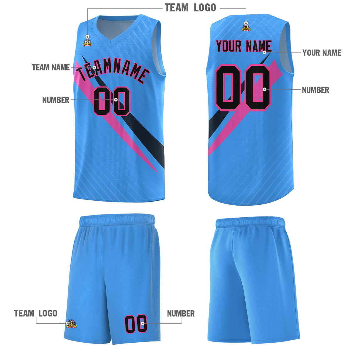 Custom Light Blue Diagonal Pinstripe Pattern Color Block Sports Uniform Basketball Jersey|KXKSHOP