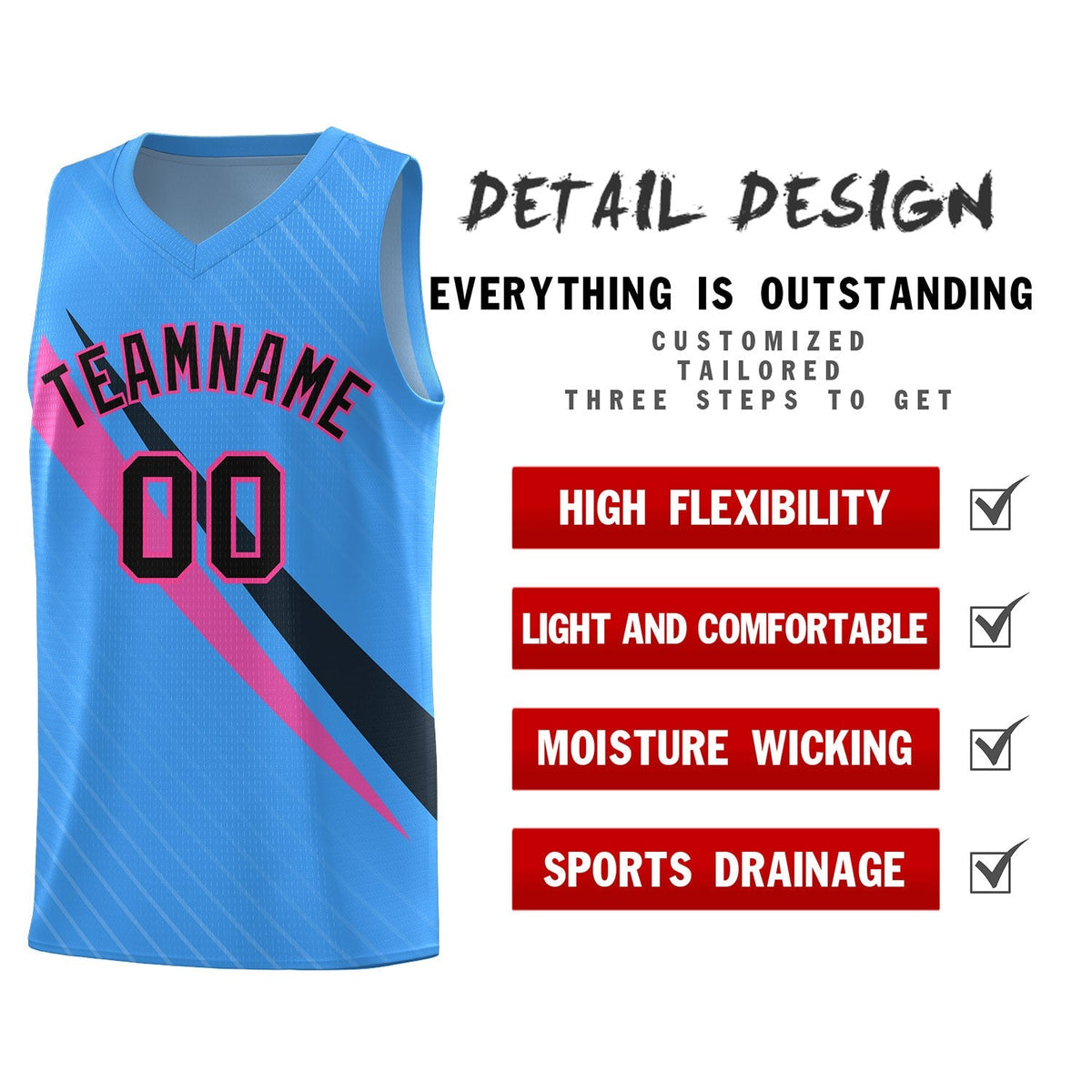Custom Light Blue Diagonal Pinstripe Pattern Color Block Sports Uniform Basketball Jersey|KXKSHOP
