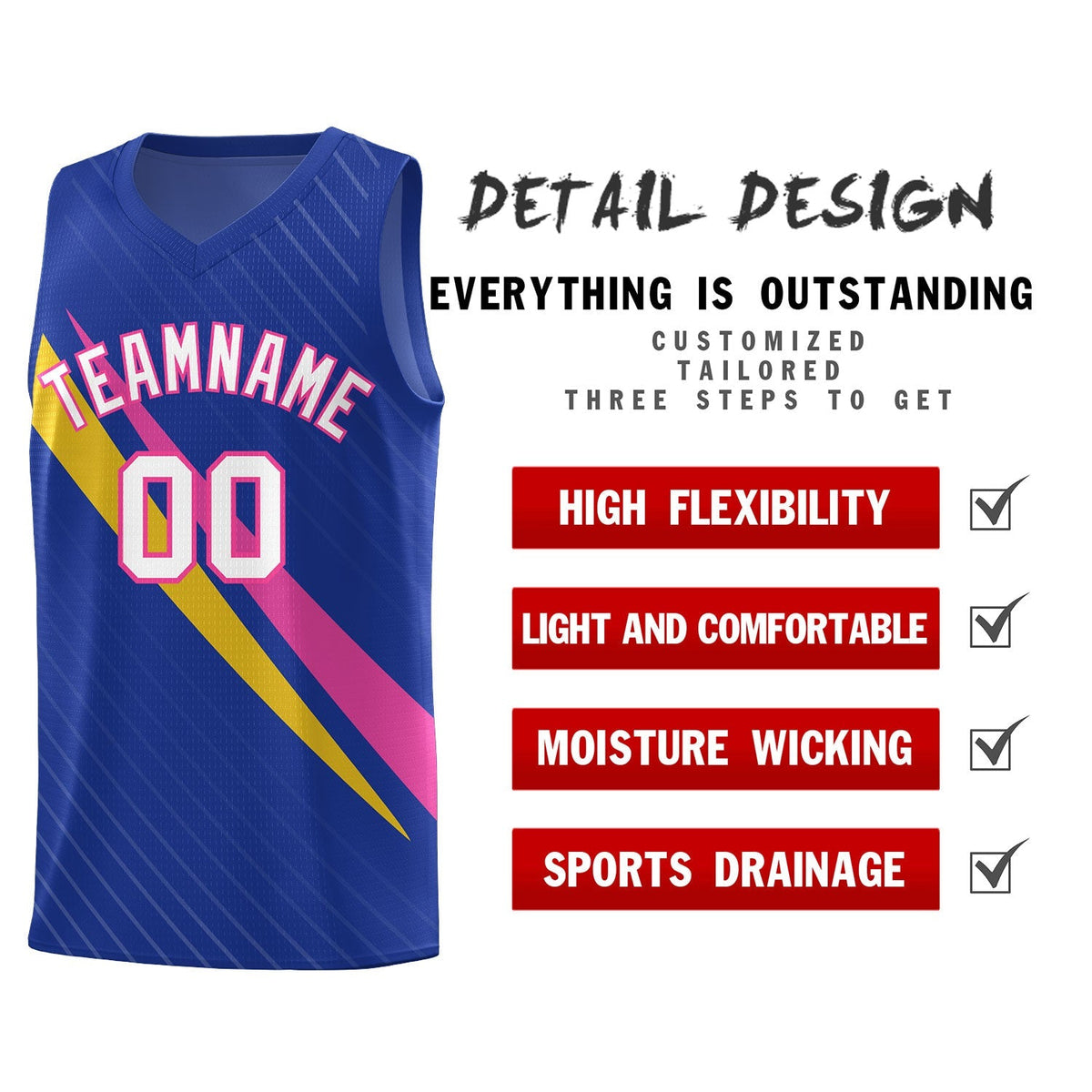 Custom Royal Diagonal Pinstripe Pattern Color Block Sports Uniform Basketball Jersey|KXKSHOP