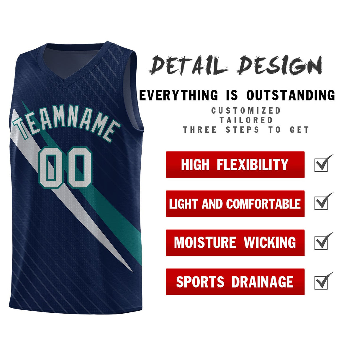 Custom Navy Diagonal Pinstripe Pattern Color Block Sports Uniform Basketball Jersey|KXKSHOP