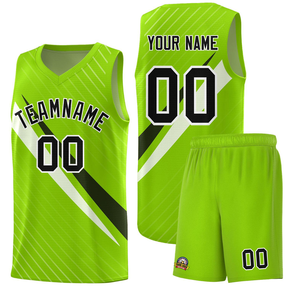 Custom Neon Green Diagonal Pinstripe Pattern Color Block Sports Uniform Basketball Jersey|KXKSHOP