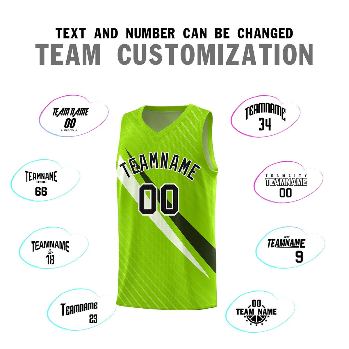 Custom Neon Green Diagonal Pinstripe Pattern Color Block Sports Uniform Basketball Jersey|KXKSHOP