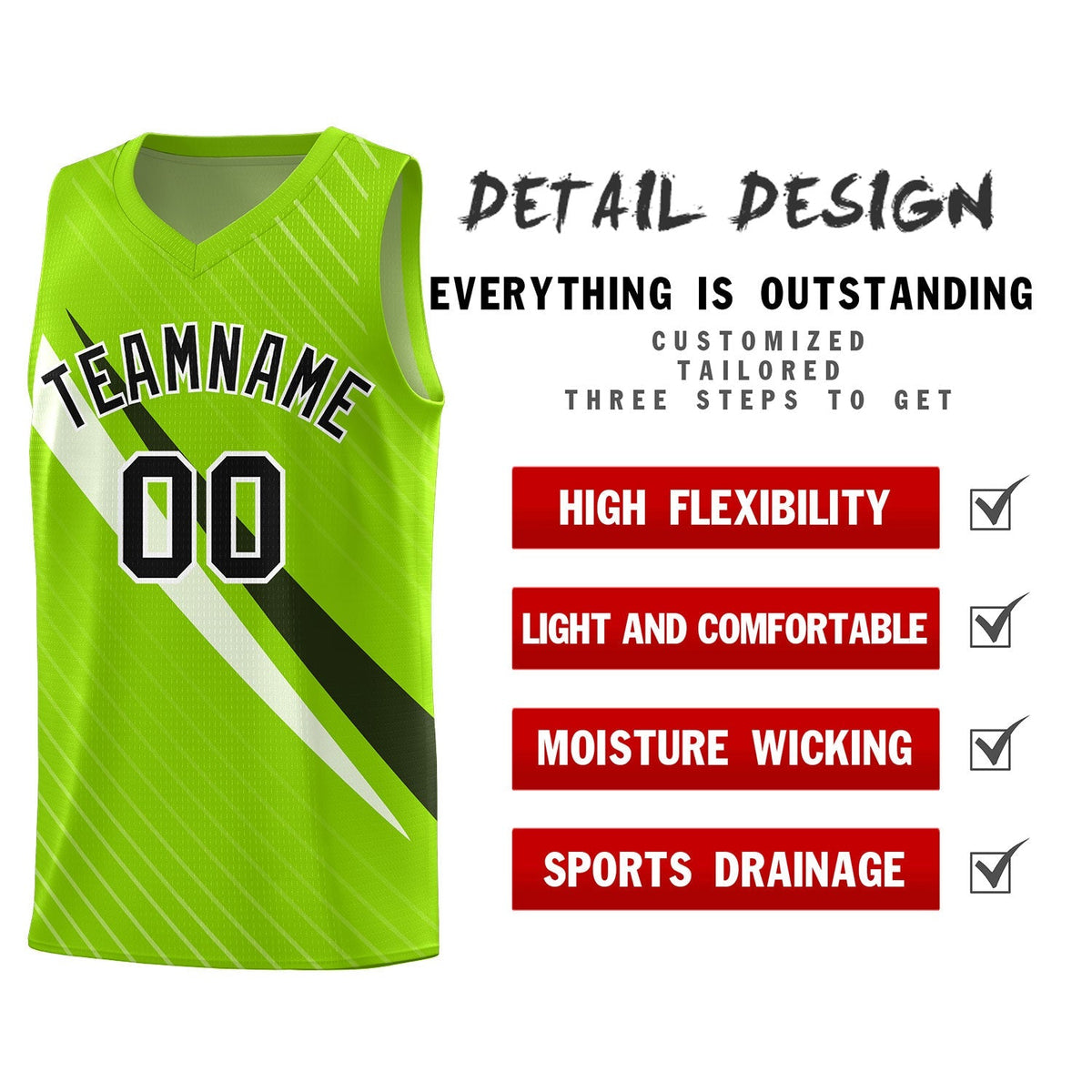 Custom Neon Green Diagonal Pinstripe Pattern Color Block Sports Uniform Basketball Jersey|KXKSHOP