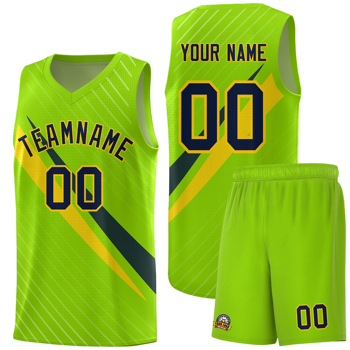 Custom Neon Green Diagonal Pinstripe Pattern Color Block Sports Uniform Basketball Jersey|KXKSHOP