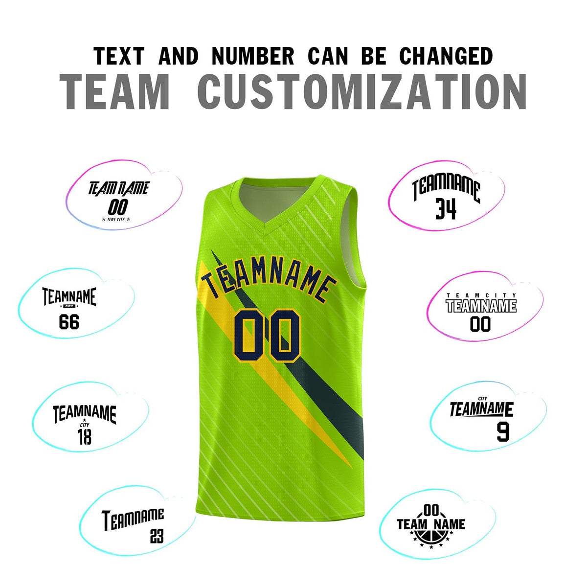 Custom Neon Green Diagonal Pinstripe Pattern Color Block Sports Uniform Basketball Jersey|KXKSHOP