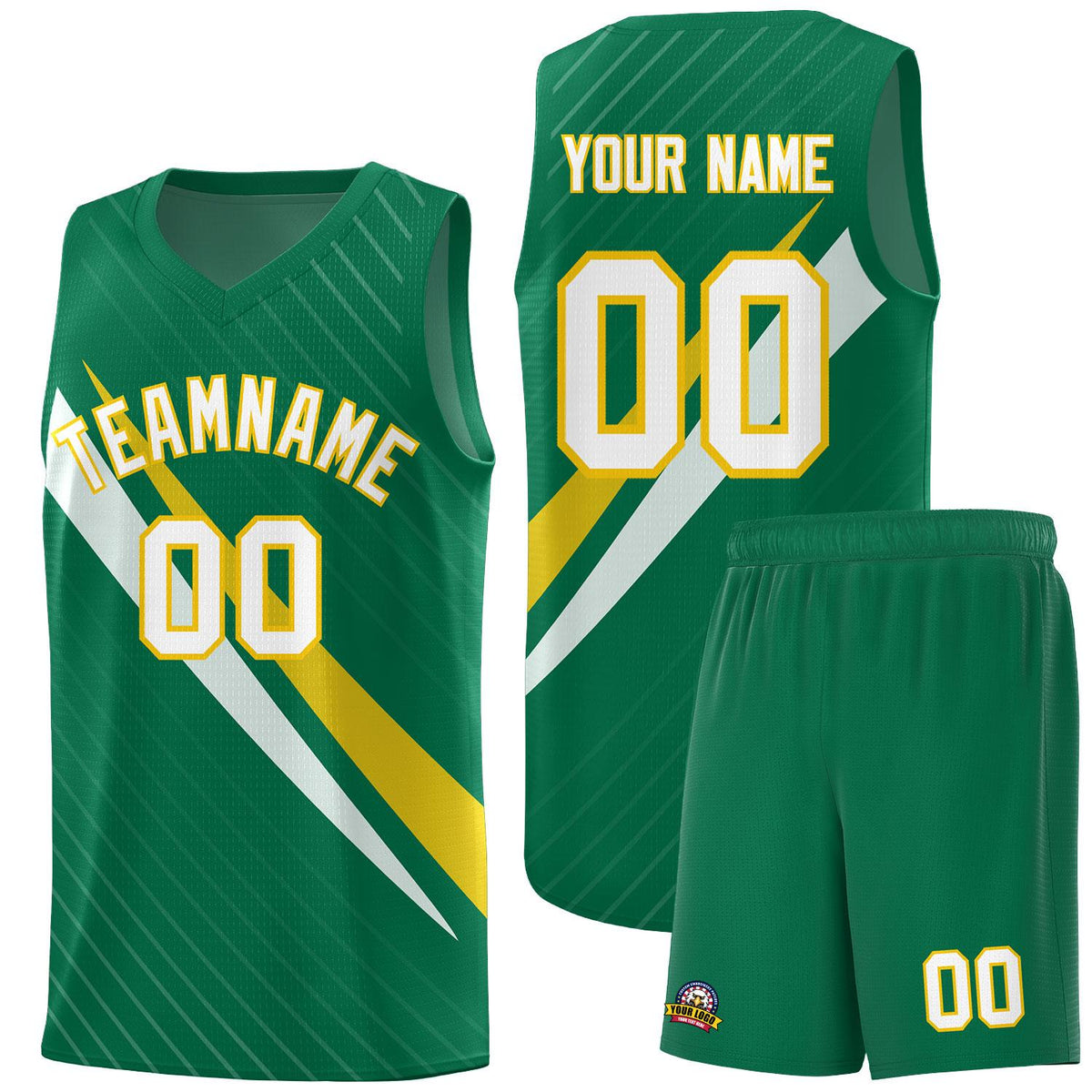 Custom Kelly Green Diagonal Pinstripe Pattern Color Block Sports Uniform Basketball Jersey|KXKSHOP