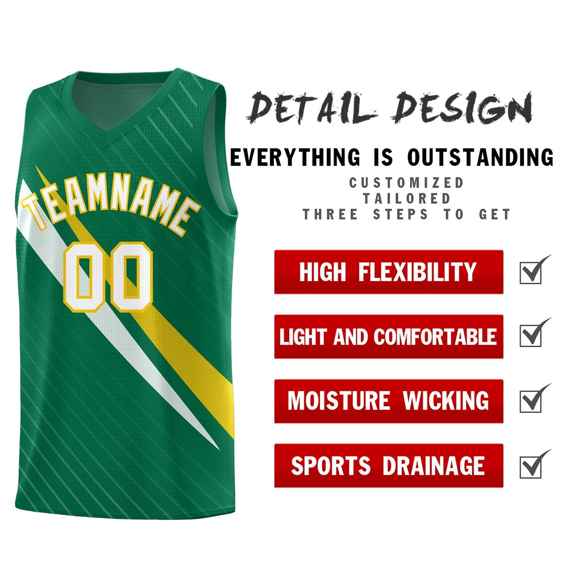 Custom Kelly Green Diagonal Pinstripe Pattern Color Block Sports Uniform Basketball Jersey|KXKSHOP