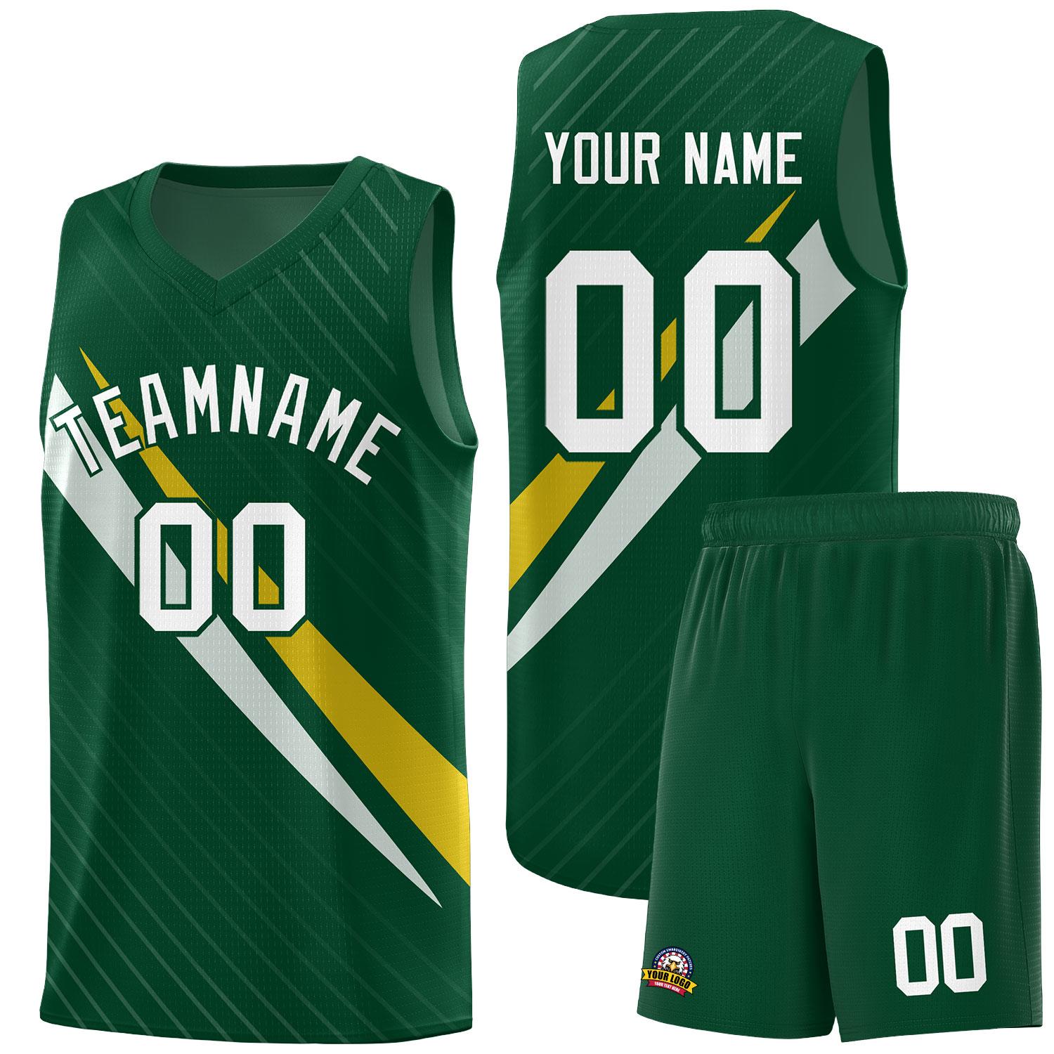 Custom Hunter Green Diagonal Pinstripe Pattern Color Block Sports Uniform Basketball Jersey|KXKSHOP