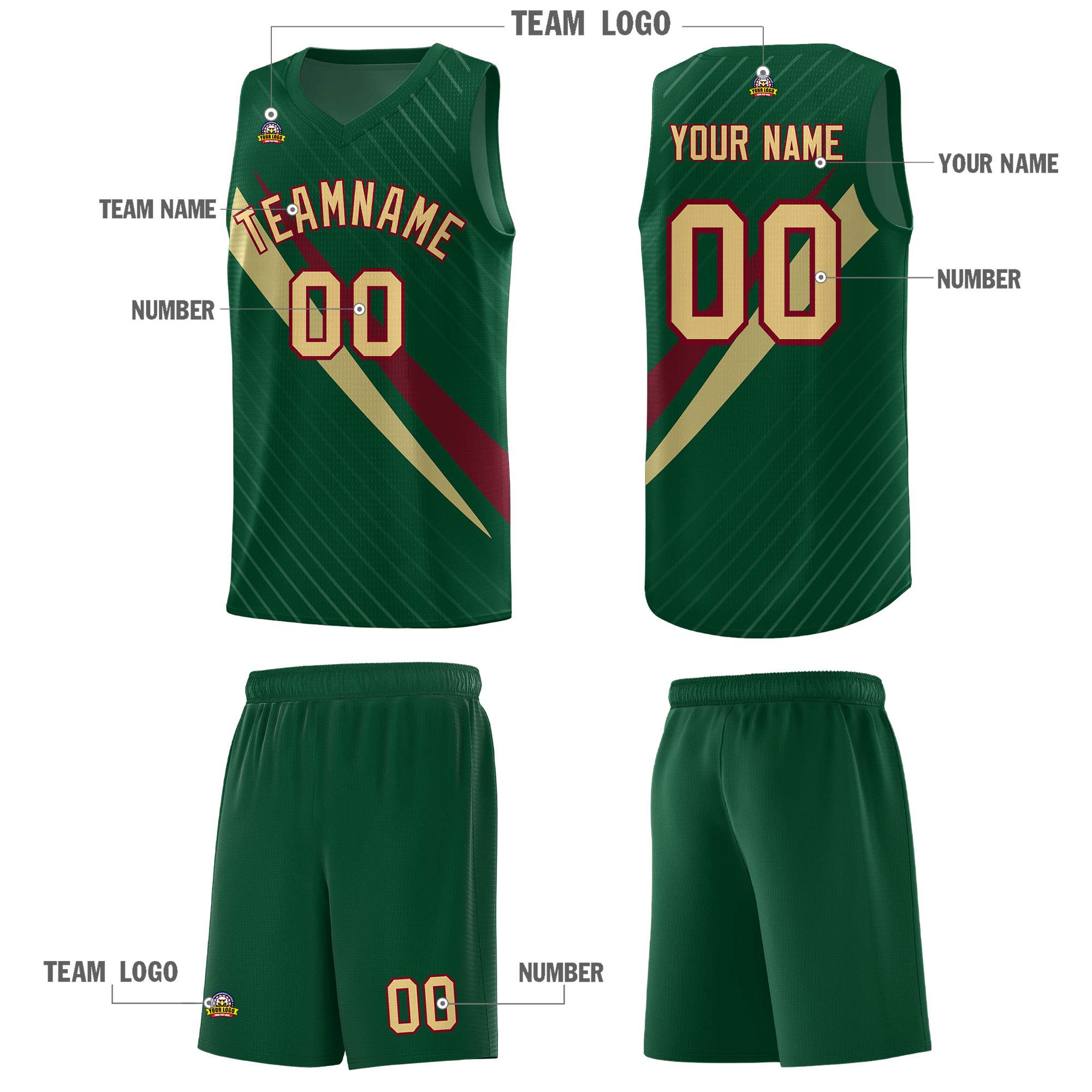 Custom Hunter Green Diagonal Pinstripe Pattern Color Block Sports Uniform Basketball Jersey|KXKSHOP