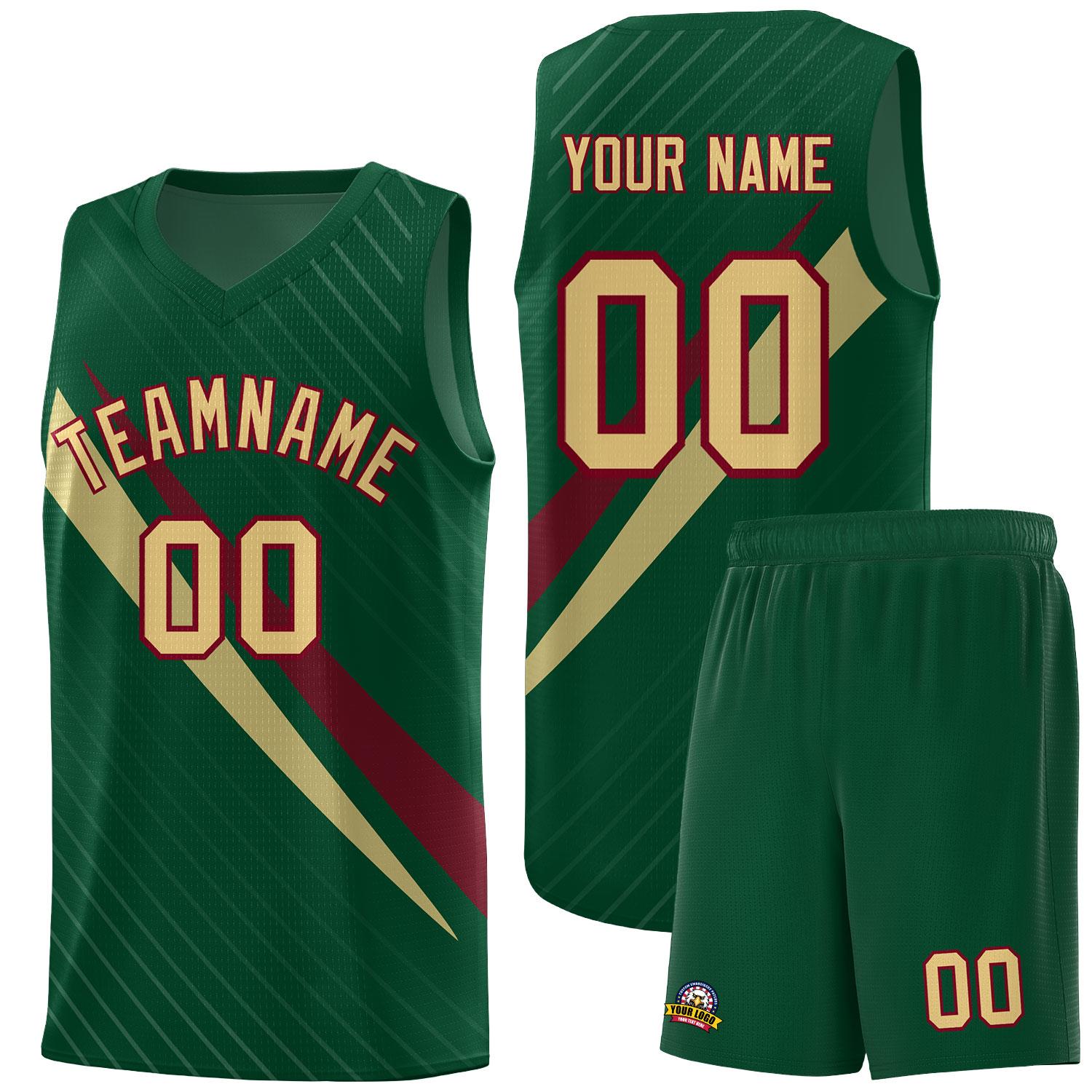 Custom Hunter Green Diagonal Pinstripe Pattern Color Block Sports Uniform Basketball Jersey|KXKSHOP