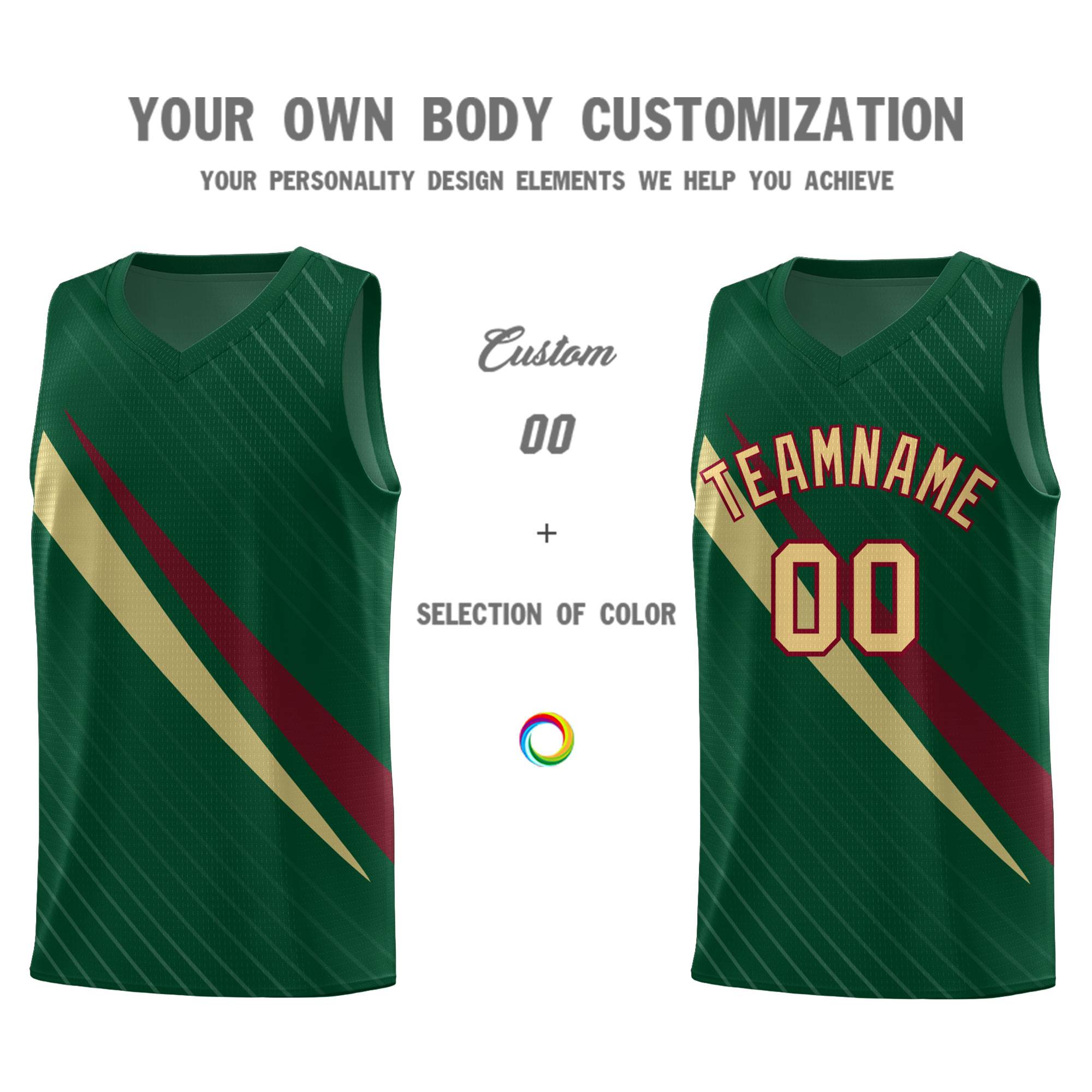 Custom Hunter Green Diagonal Pinstripe Pattern Color Block Sports Uniform Basketball Jersey|KXKSHOP
