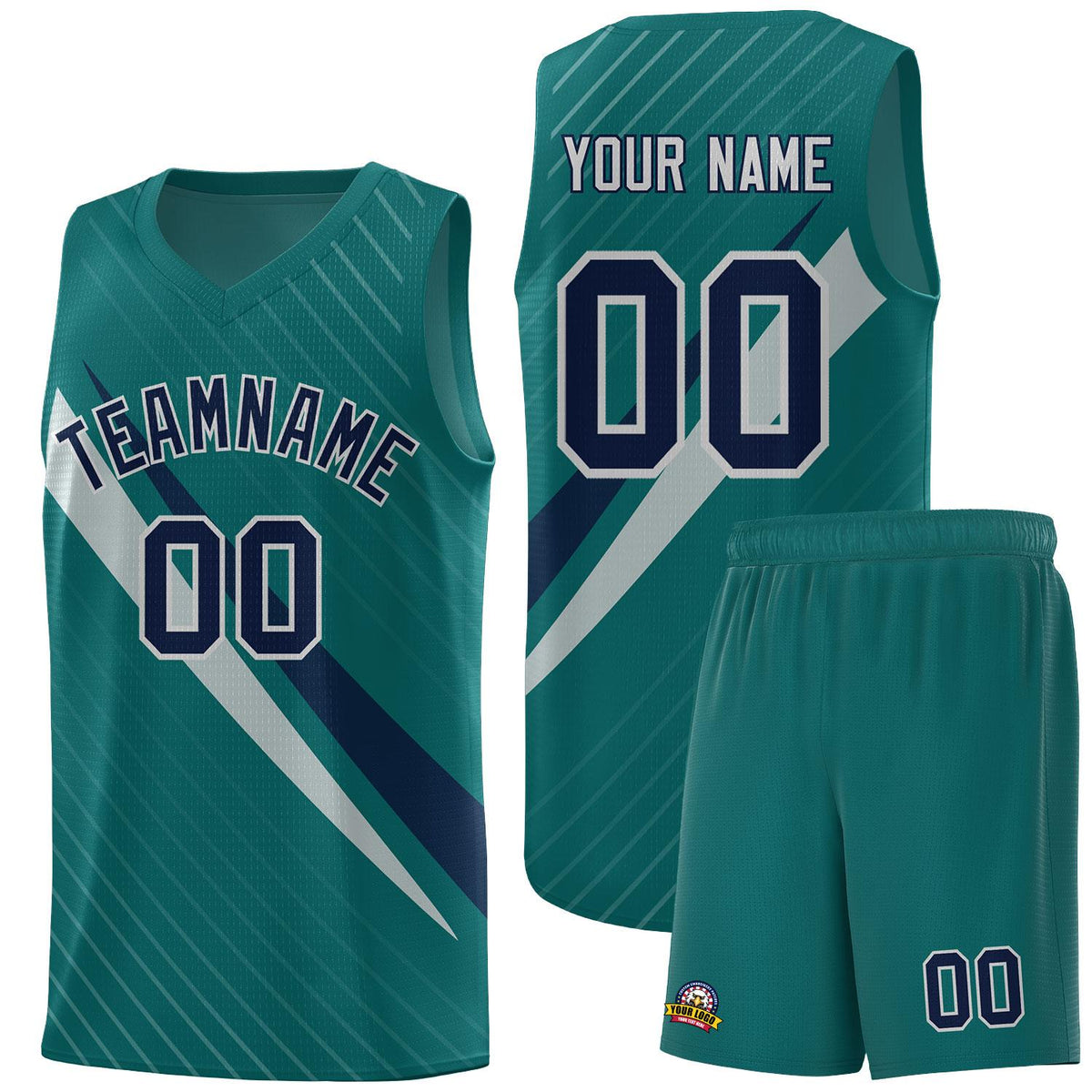 Custom Aqua Diagonal Pinstripe Pattern Color Block Sports Uniform Basketball Jersey|KXKSHOP