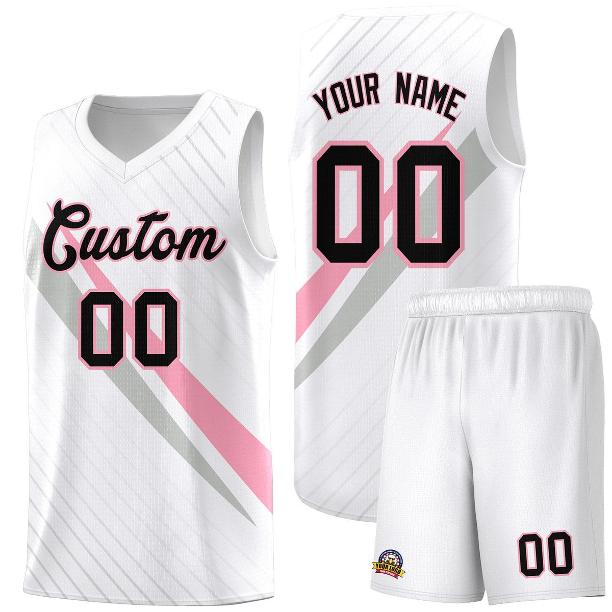 Custom White Diagonal Pinstripe Pattern Color Block Sports Uniform Basketball Jersey|KXKSHOP