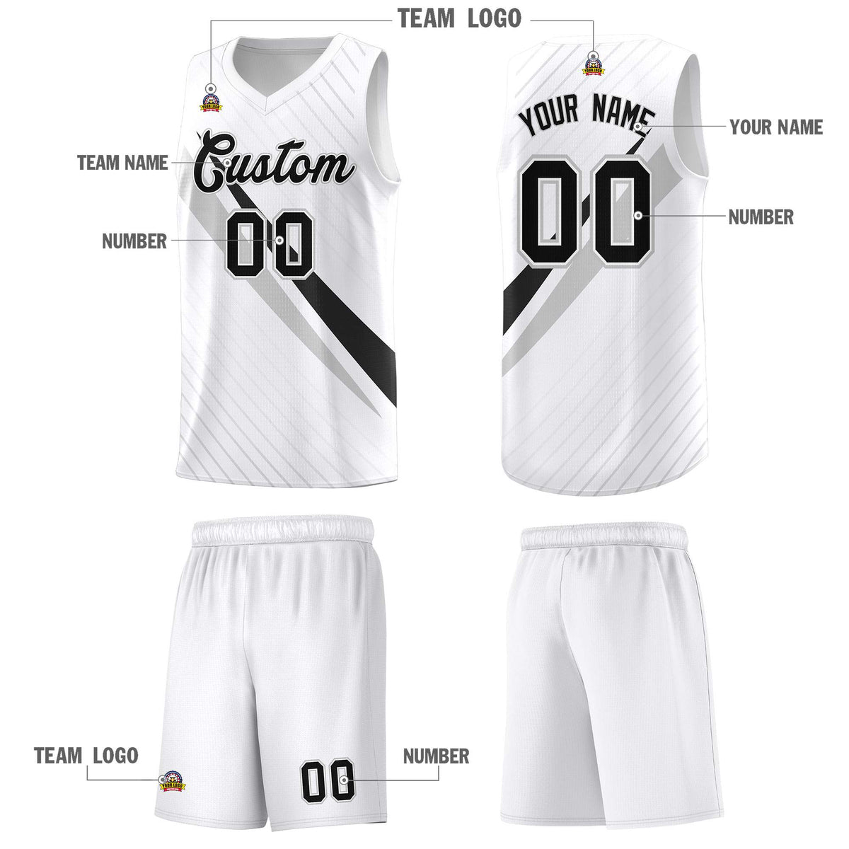 Custom White Diagonal Pinstripe Pattern Color Block Sports Uniform Basketball Jersey|KXKSHOP