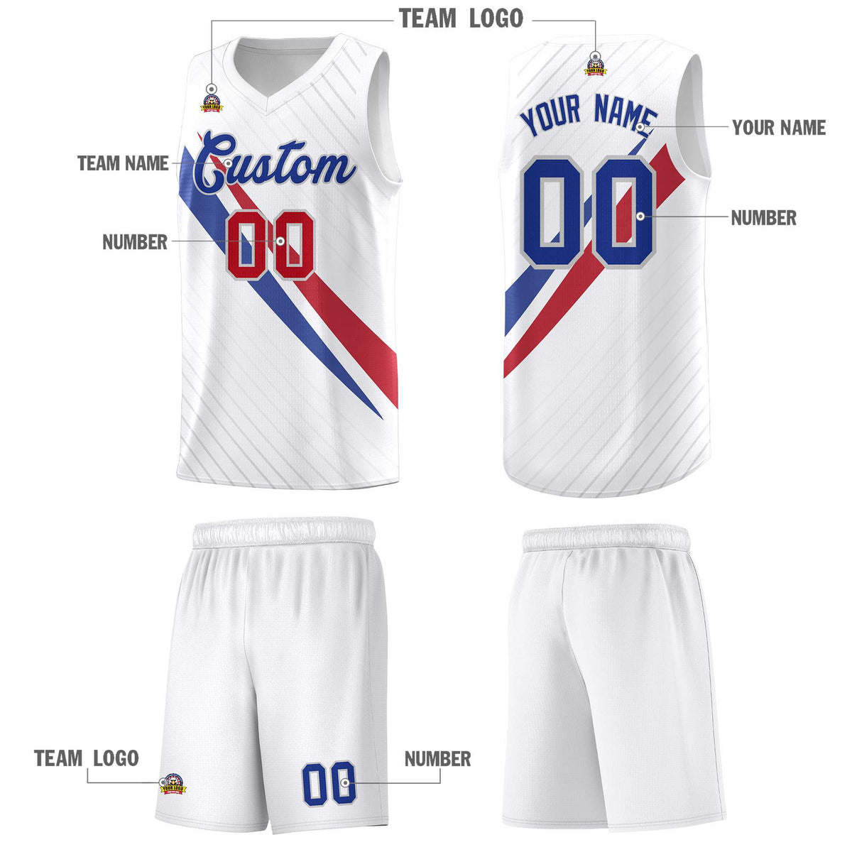 Custom White Diagonal Pinstripe Pattern Color Block Sports Uniform Basketball Jersey|KXKSHOP