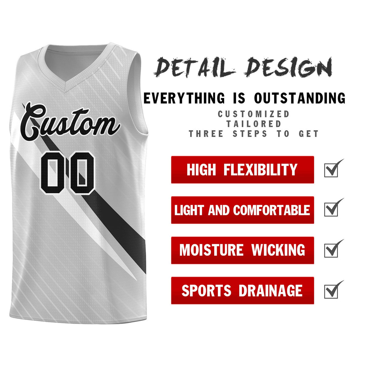 Custom Gray Diagonal Pinstripe Pattern Color Block Sports Uniform Basketball Jersey|KXKSHOP