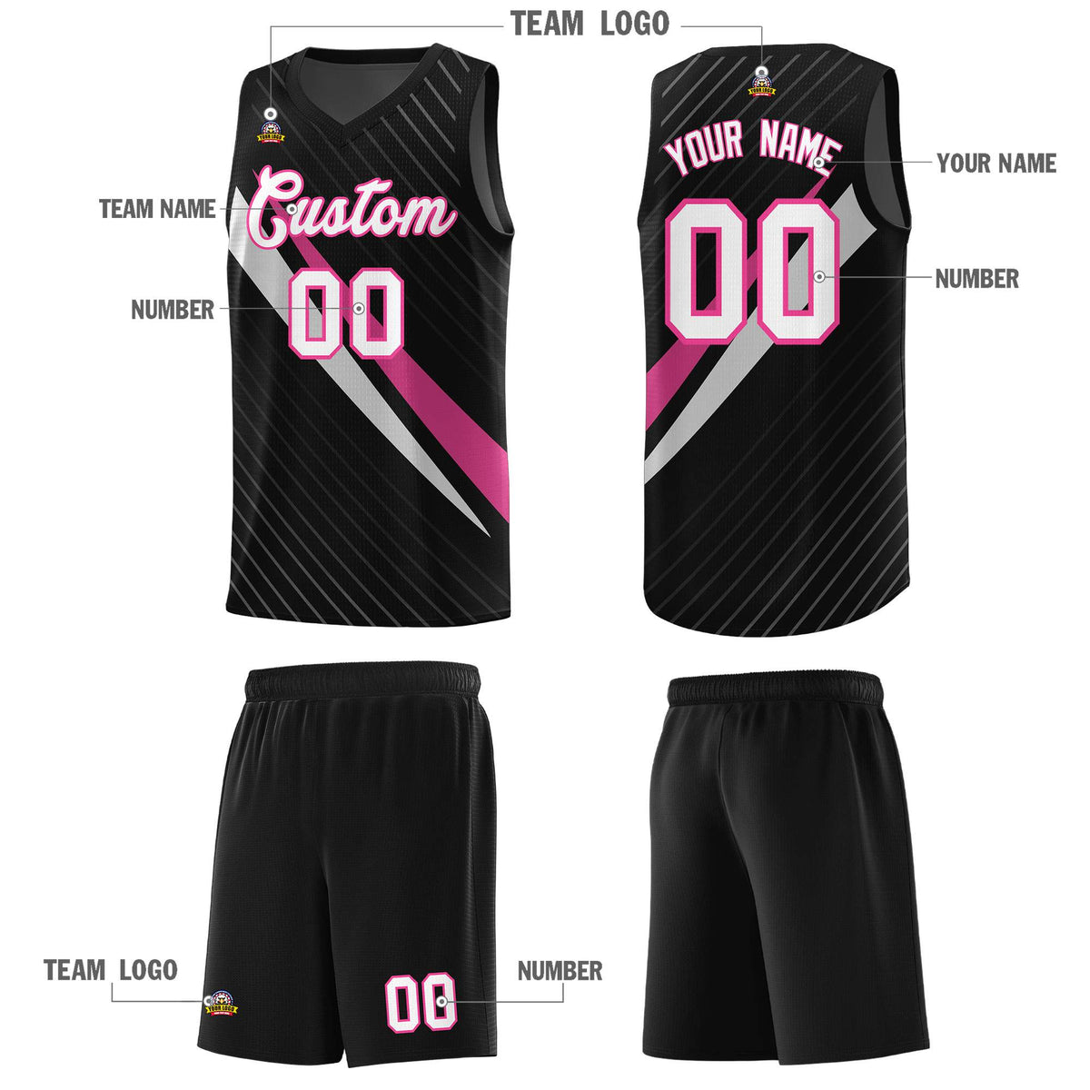 Custom Black Diagonal Pinstripe Pattern Color Block Sports Uniform Basketball Jersey|KXKSHOP