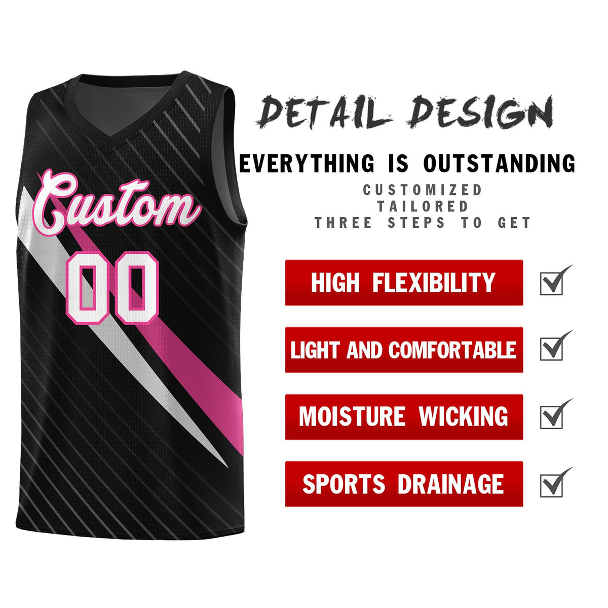 Custom Black Diagonal Pinstripe Pattern Color Block Sports Uniform Basketball Jersey|KXKSHOP