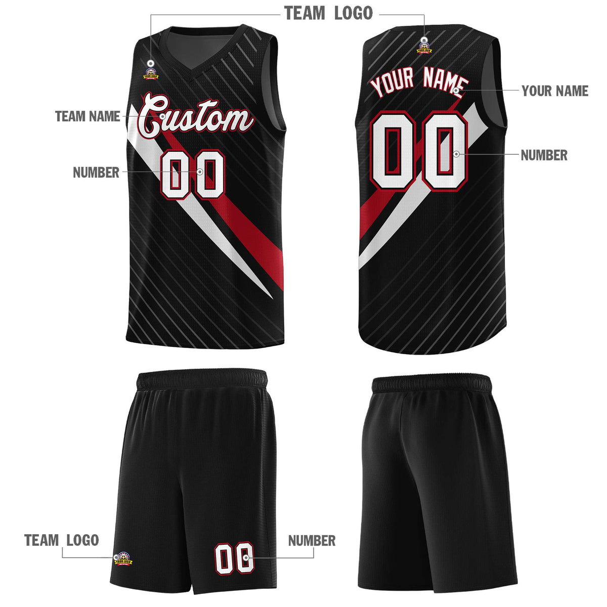 Custom Black Diagonal Pinstripe Pattern Color Block Sports Uniform Basketball Jersey|KXKSHOP