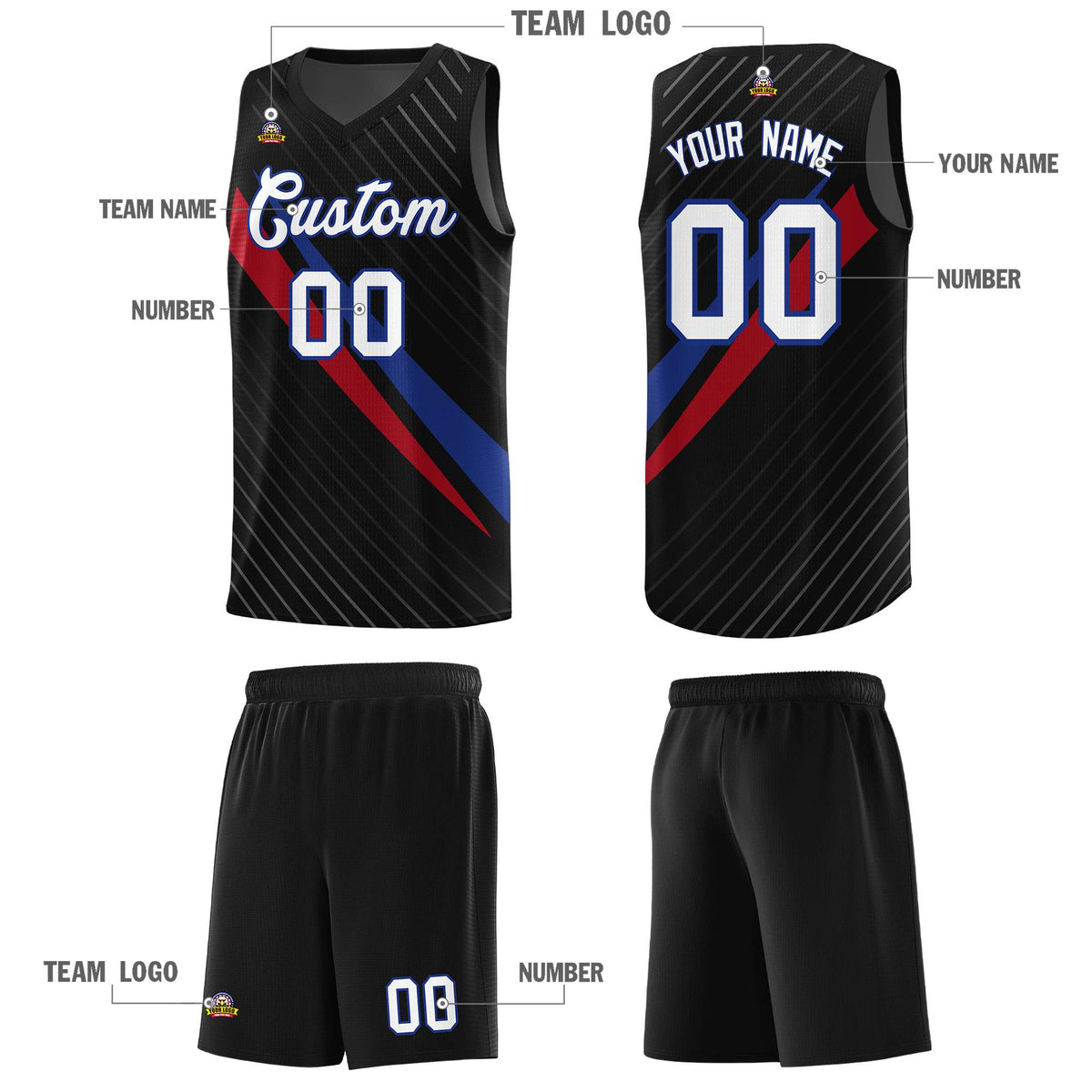 Custom Black Diagonal Pinstripe Pattern Color Block Sports Uniform Basketball Jersey|KXKSHOP