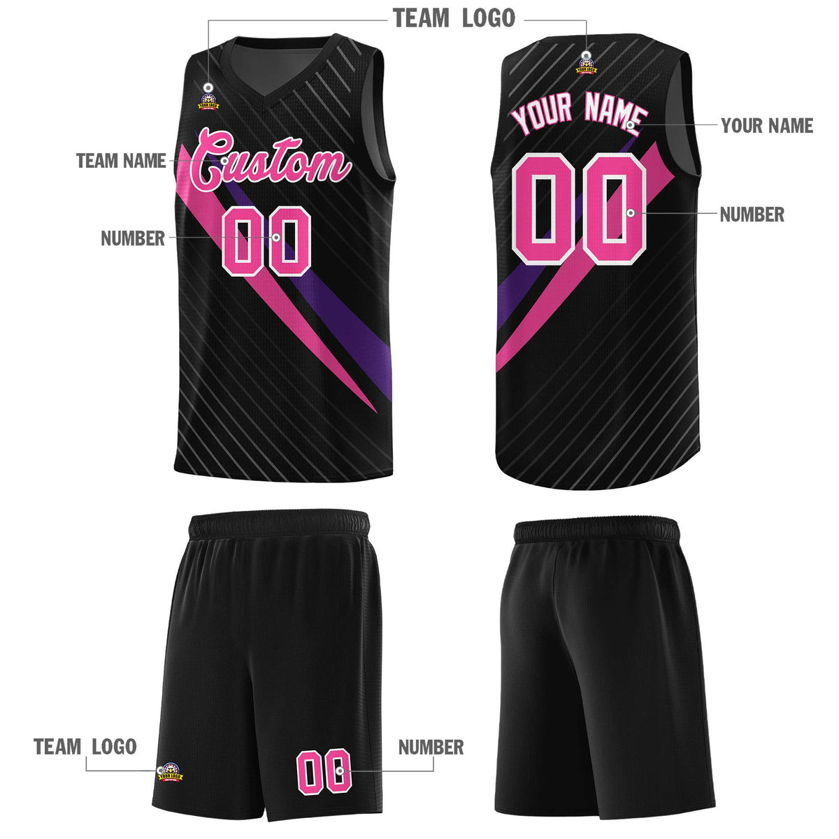Custom Black Diagonal Pinstripe Pattern Color Block Sports Uniform Basketball Jersey|KXKSHOP