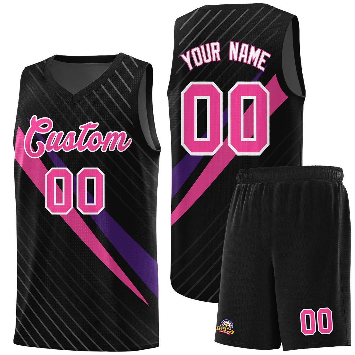 Custom Black Diagonal Pinstripe Pattern Color Block Sports Uniform Basketball Jersey|KXKSHOP