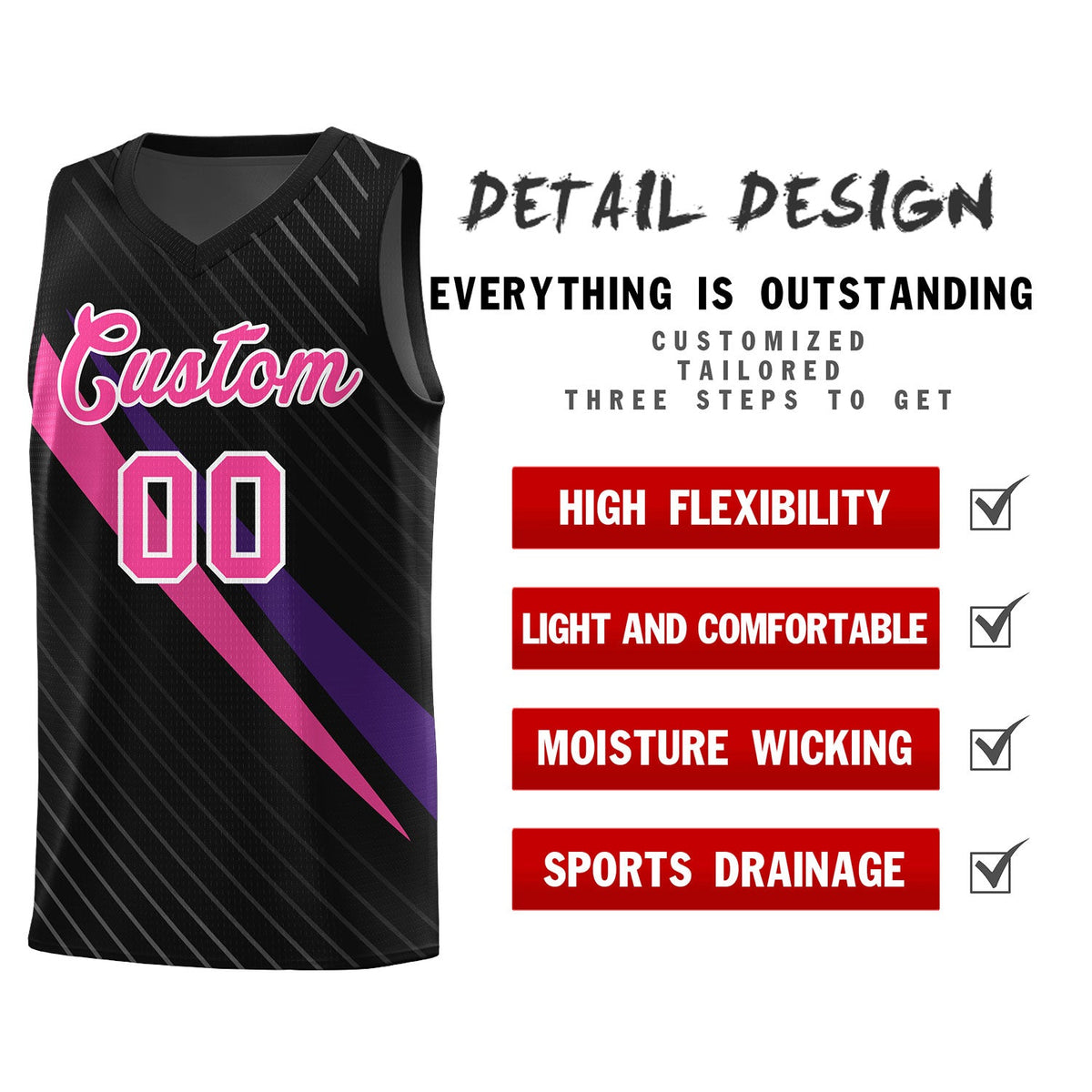 Custom Black Diagonal Pinstripe Pattern Color Block Sports Uniform Basketball Jersey|KXKSHOP