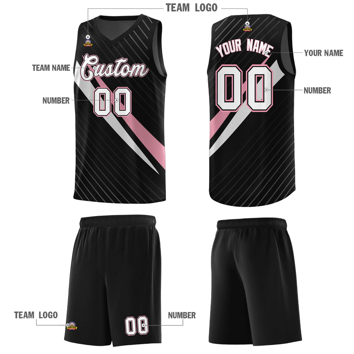 Custom Black Diagonal Pinstripe Pattern Color Block Sports Uniform Basketball Jersey|KXKSHOP
