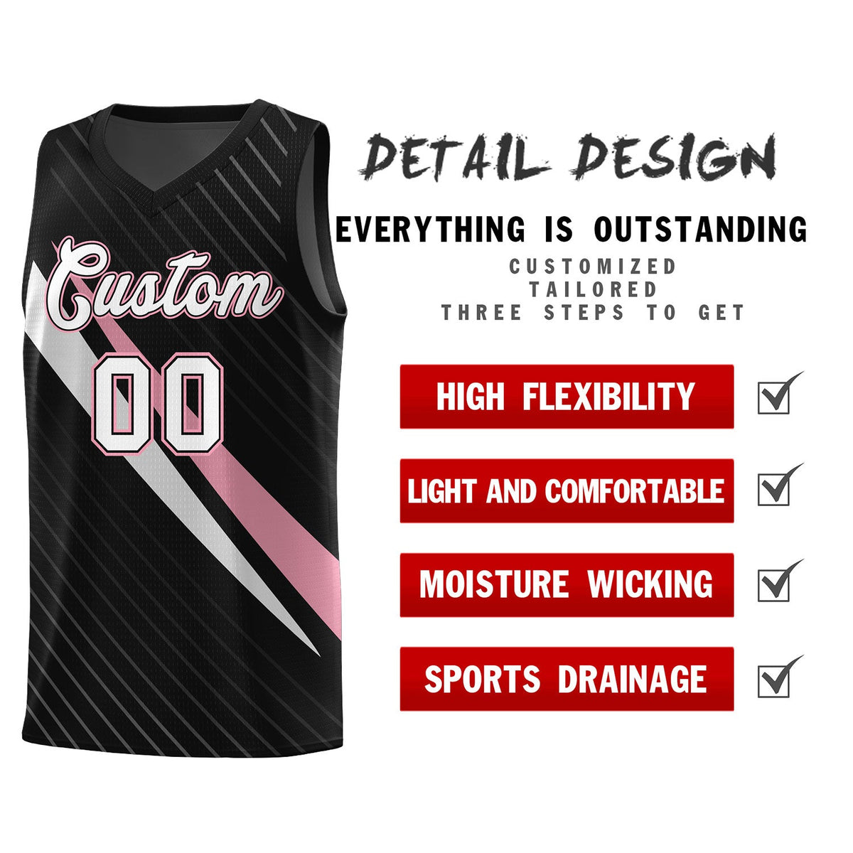 Custom Black Diagonal Pinstripe Pattern Color Block Sports Uniform Basketball Jersey|KXKSHOP