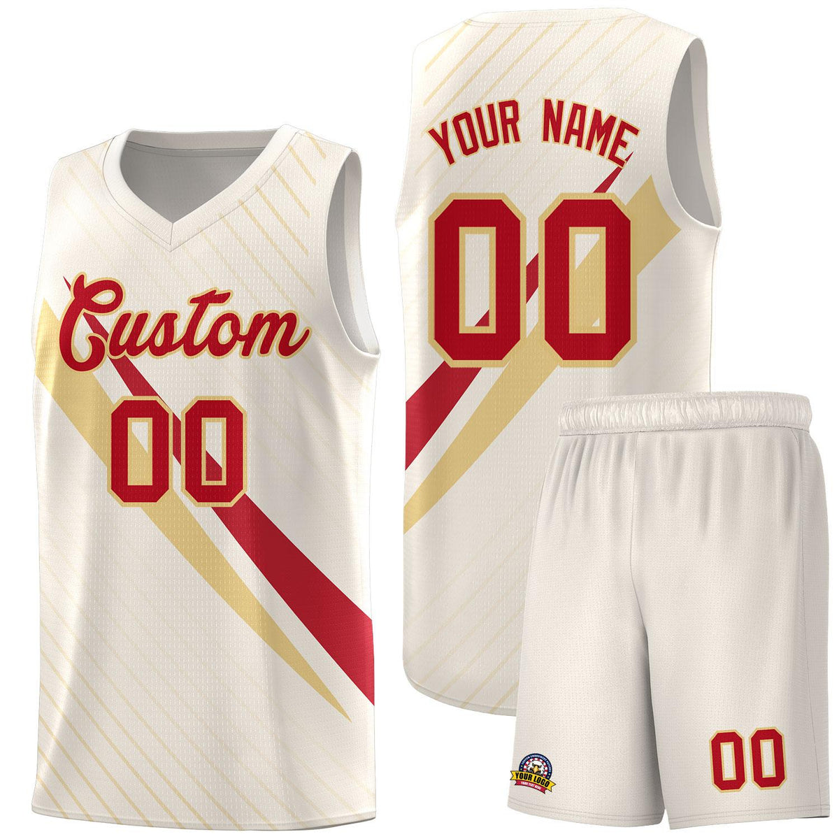 Custom Cream Diagonal Pinstripe Pattern Color Block Sports Uniform Basketball Jersey|KXKSHOP