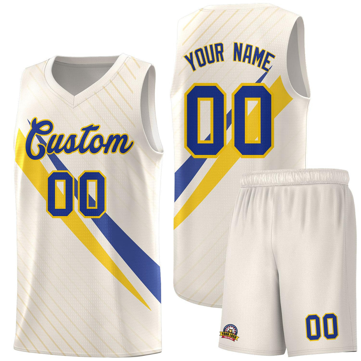 Custom Cream Diagonal Pinstripe Pattern Color Block Sports Uniform Basketball Jersey|KXKSHOP
