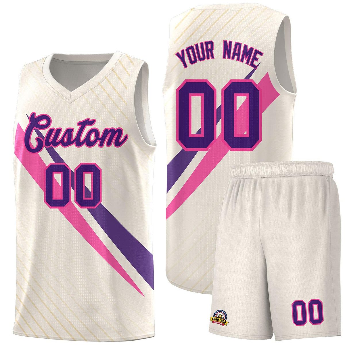 Custom Cream Diagonal Pinstripe Pattern Color Block Sports Uniform Basketball Jersey|KXKSHOP