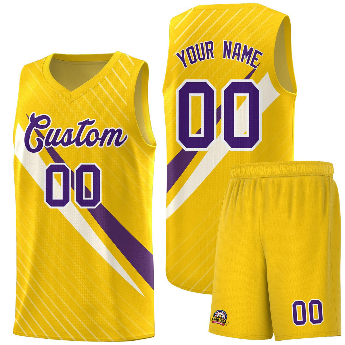 Custom Gold Diagonal Pinstripe Pattern Color Block Sports Uniform Basketball Jersey|KXKSHOP