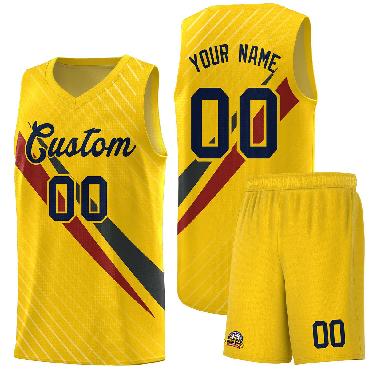 Custom Gold Diagonal Pinstripe Pattern Color Block Sports Uniform Basketball Jersey|KXKSHOP